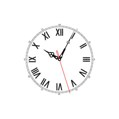 Obraz na płótnie Canvas Classic dial with Roman numerals and second hand. Flat vector illustration isolated on white