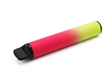 Disposable electronic cigarette isolated on white background. The concept of modern smoking, vaping and nicotine.	