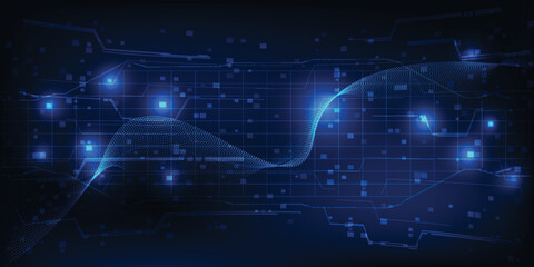 Vector illustrations of Futuristic digital technology with dynamic flowing data in waveform or dot connecting.Digital information big data innovation technology concepts.