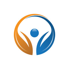 Two tone abstract design of circular leafs forming a person 