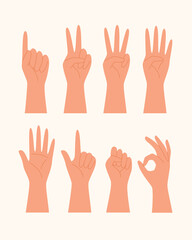 Set of Hands Gesture for Counting Concept Illustration
