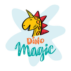 Dino magic lettering. Kids shirt design concept.