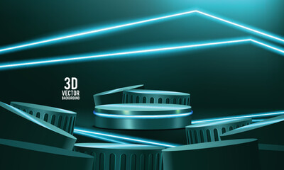 Cylinder podium with green neon lights