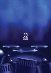 Cylinder podium with blue neon lights