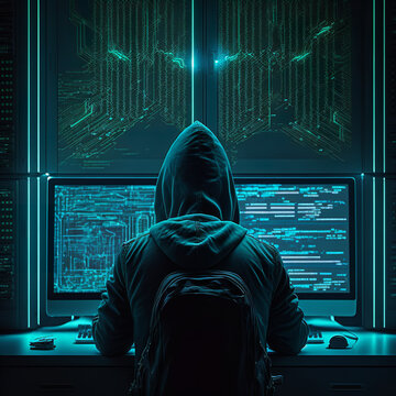 Hacker guy hacking some computers created with generative AI