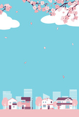 背景素材_街並み_桜