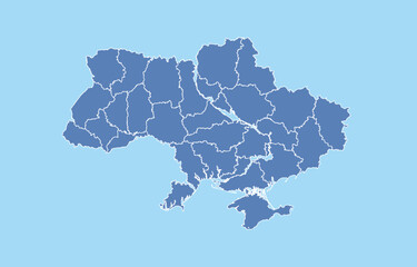 Map of Ukraine with borders of oblasts.