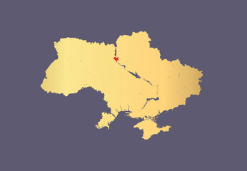 Golden map of Ukraine with rivers and lakes. Please look at my other images of cartographic series - they are all very detailed and carefully drawn by hand WITH RIVERS AND LAKES.
