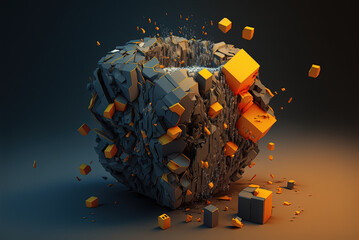 Disintegrating voxel of abstract background Generative AI