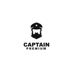 Vector bearded ship captain with crest hat for nautical logo design for sailors