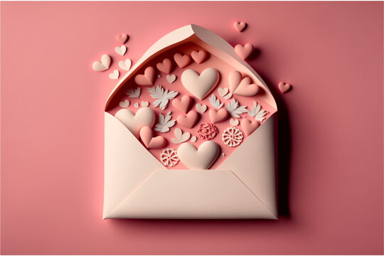 Love Letter Envelope with Handmade Paper Craft Hearts: A Flat Lay Photo