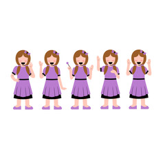 Set Of Little Girl Character Waving Hand