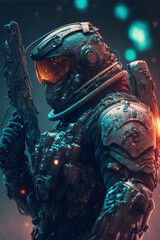 A man in a space suit holding a gun, Generative AI