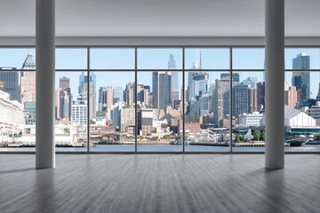 Keuken foto achterwand Manhattan Midtown New York City Manhattan Skyline Buildings from High Rise Window. Beautiful Expensive Real Estate. Empty room Interior Skyscrapers View Cityscape. Day time. west side. 3d rendering.