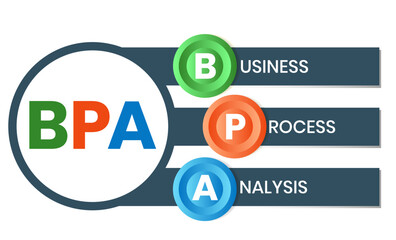 BPA - Business Process Analysis acronym. business concept background. vector illustration concept with keywords and icons. lettering illustration with icons for web banner, flyer, landing page