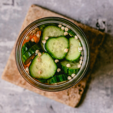 vegetables in a glass jar with water