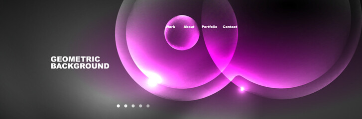 Shiny neon circles and bubbles, dark abstract background with blurred magic neon light, wallpaper design