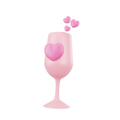 3d pink glass with love illustration icon object