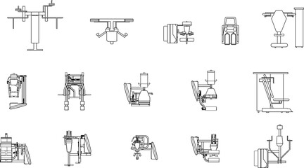 set of sketch vector illustration designs of press weights machines gym equipment