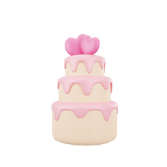 3d pink cake love illustration icon object