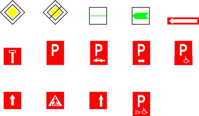 set of sketch vector illustration of traffic sign icon design on road