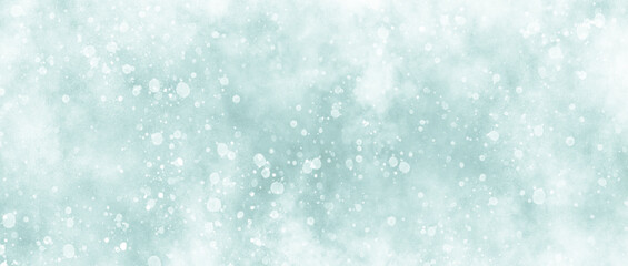 Abstract cloudy blue background with bubbles, beautiful blue watercolor background with glitter particles, light blue bokeh background for wallpaper, invitation, cover and design.	