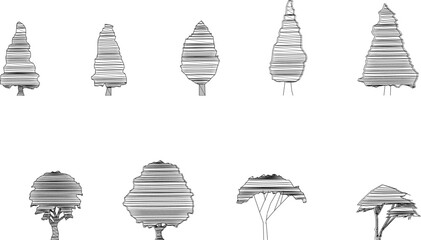 sketch vector illustration of a tree plant silhouette front view in full black and white