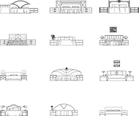 icons set sketch vector illustration of black and white bed front view