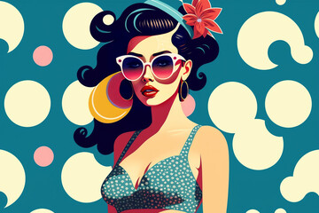 Fototapeta na wymiar girl in bikini with sunglasses illustration generative AI 
