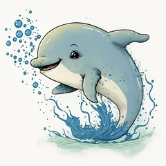 Fototapeten Cute dolphin hand drawn by kid (generative AI) © Get Stock