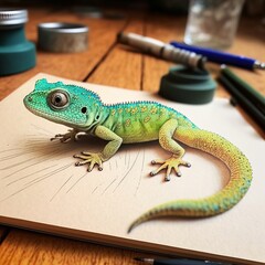 Naklejka premium Cute lizard hand drawn by kid (generative AI)