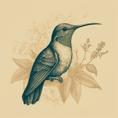 Hummingbird in vintage engraved illustration style (generative AI)
