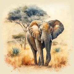 Fototapeta na wymiar Beautiful Artistic Designer Wild Majesty: A Watercolor Painting Style of a Majestic Savannah Elephant Animal Wildlife (generative AI)