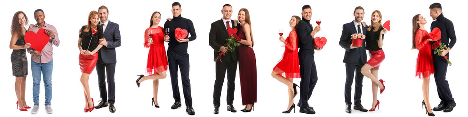 Set of happy couples on white background. Valentine's Day celebration