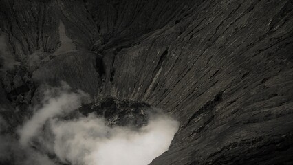 Close Up Shot Volcano Bromo Mountain Crater East java, Indonesia