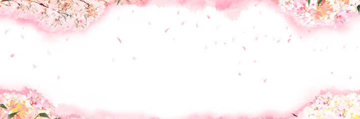 Fototapeta na wymiar 美しい金箔、金銀砂子が舞う和風テクスチャーと桜満開桜吹雪が神秘的に舞降る日本の風景背景イラスト