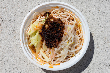 Chinese Szechuan Style Spicy Dan Dan Noodles in a Bowl