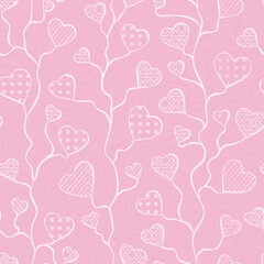 Abstract pink tree hearts. Seamless pattern