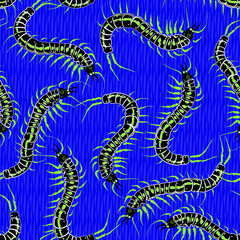 Blue and green scolopendra seamless pattern