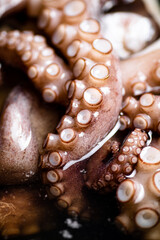 The tentacles of the octopus are boiled in water. 