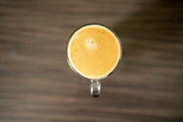 top view of beautiful espresso shot with good golden crema