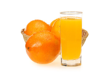 orange juice in glass and jug isolated on white background