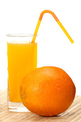 orange juice in glass and jug isolated on white background