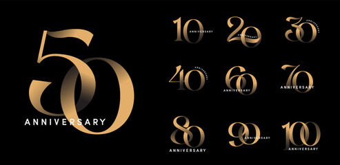 Set of anniversary logotype modern gold number