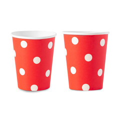 Set of Red party cup isolated on white background with clipping path.