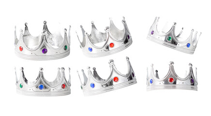 Set of Realistic Silver Crown isolated on white background with clipping path.