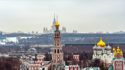 Bogoroditse-Smolensky Novodevichy Convent from a bird's eye view. Moscow, Russia.