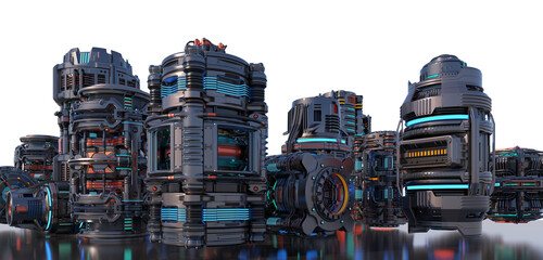 A sci-fi city with many different forms of buildings © jomphon