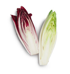 Halves of fresh endive on white background