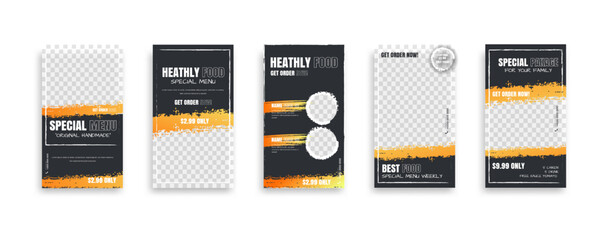 Set Of food post story social media banner template design. Creative design, easy Use for promotions you product. story food for your restaurant promotion.